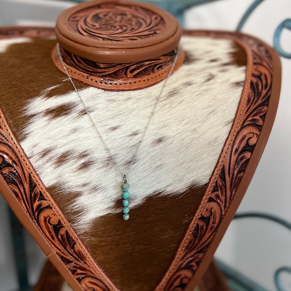 New Made In USA Genuine Turquoise 5 Stone Pendant .925 Silver Stamped  Necklace - Picture 5 of 8